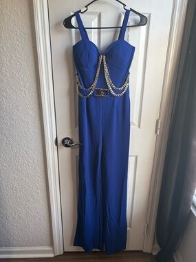 Royal Blue Chain-Accent Jumpsuit